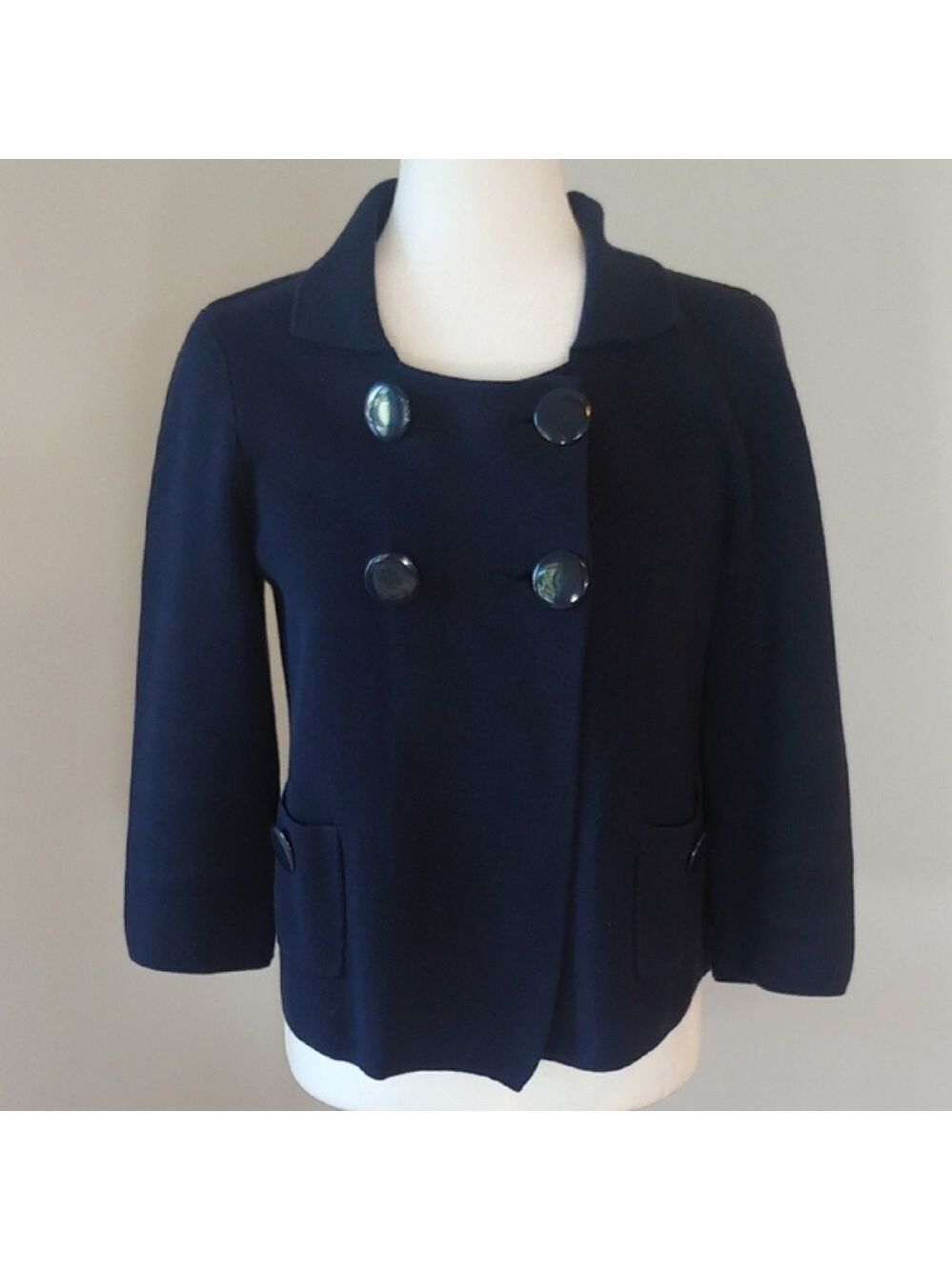 J.Crew Knit Peacoat Double Breasted Button in Navy Blue Women's Medium